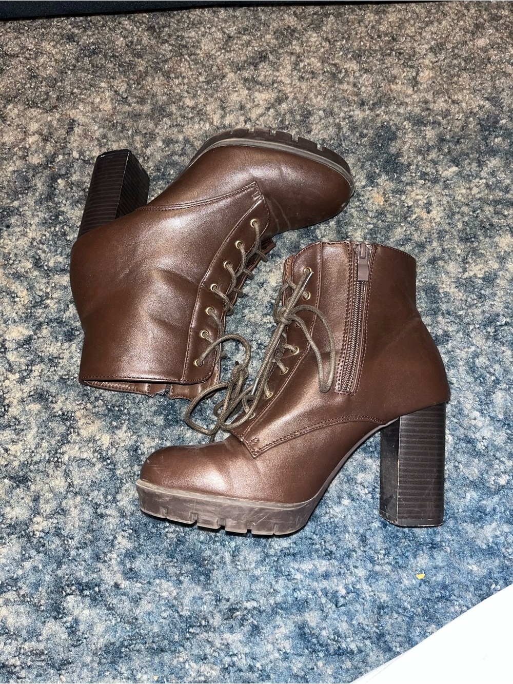 TOP Moda Brown Lace-Up Chunky Heel Ankle Boots